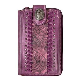 Western embroidered pattern  smartphone wallet/crossbody Purple