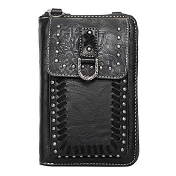 American Bling Embossed Collection Crossbody Wallet Purse Black