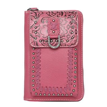 American Bling Embossed Collection Crossbody Wallet Purse Hot Pink