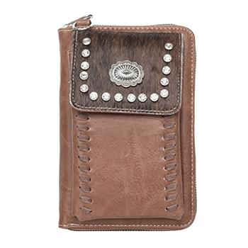 Montana West Hair-On Collection Crossbody Wallet Purse Brown