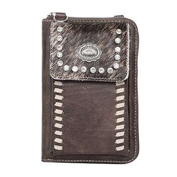 Montana West Hair-On Collection Crossbody Wallet Purse Coffee