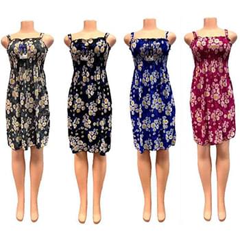 Wholesale Simple Strap Flower Printed Dresses Assorted - Daisy Flowers