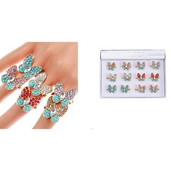 Wholesale Rhinestone studded Butterfly Colorful Ring