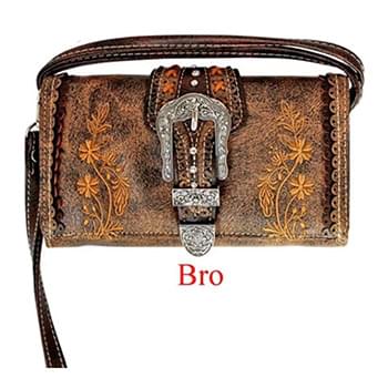 Wholesale Buckle Wallet Purse with Embroideries Brown