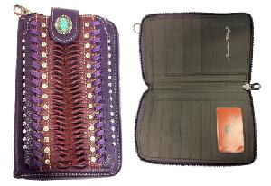 Montana West American Bling Zippered Crossbody Wallet - Purple