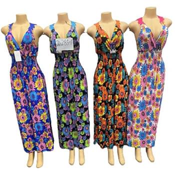 Wholesale Long Maxi Sunflower Dresses Assorted