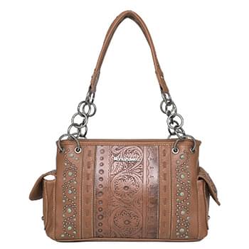 Montana West Embossed Collection Concealed Carry Satchel Brown