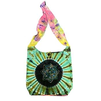 Wholesale Handmade Tie Dye Hobo Bags Embroidered Flower Center