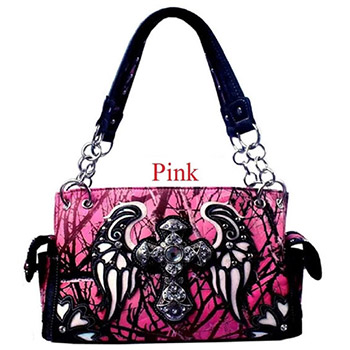 Wholesale Pink Camo Cross with wings handbag PK