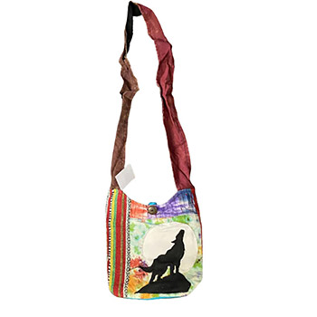 Small Wolf with moon handmade sling bag