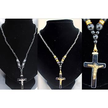 Wholesale 12 pcs magnetic hematite necklace cross with jesus