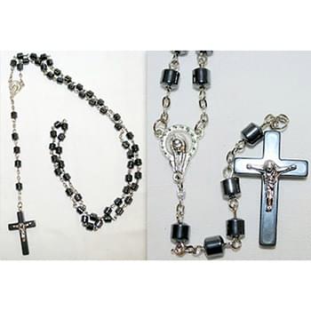 Wholesale Rosary Necklace Black Hematite with cross Jesus