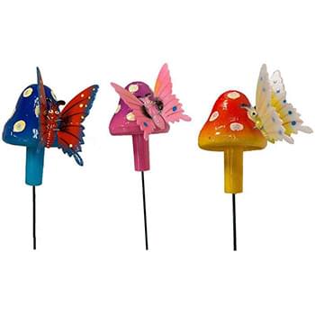 Butterfly with Mushroom Garden Stake Decoration