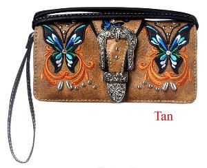 Wholesale Rhinestone Buckle Butterfly Design Wallet Purse Tan
