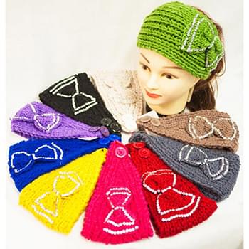 Wholesale Knit Flower Headband Simple Design Rhinestone Bowtie