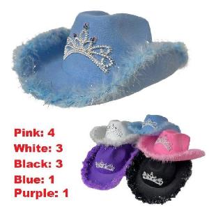 Ladies Felt Cowboy Hat with Tiara and Feather Edge-Asst Colors