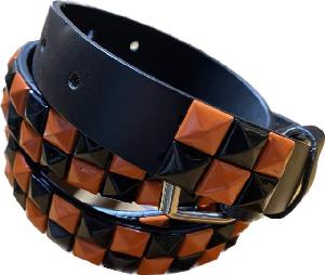 Orange&Black Color Studded 2 Row Skinny Belt