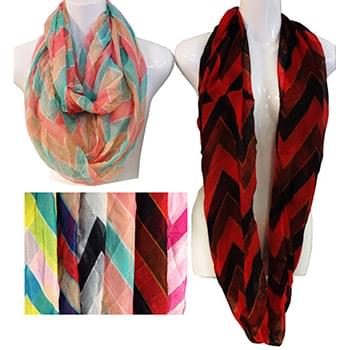 Wholesale Light Weight Infinity Scarves Tri-Color Chevron Print