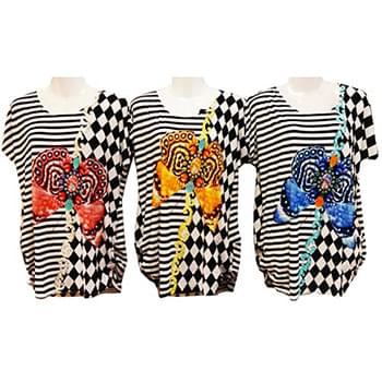 Wholesale Rhinestone Butterfly Stripe Checkered Shirt