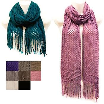 Wholesale Knitted Net Style Scarves with Fringes Assorted Colors