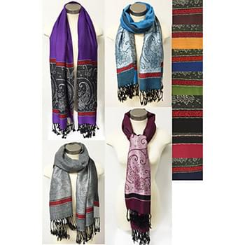 Wholesale Sectional Silver Lined Pashmina Scarves Assorted Colors