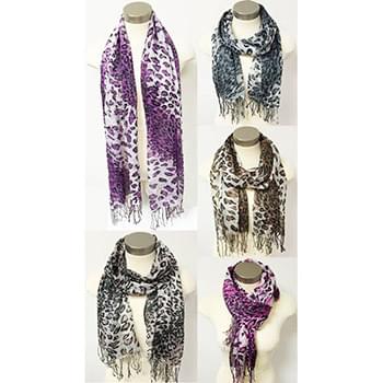 Wholesale Leopard Printed Scarves with Fringes Assorted