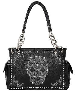 Montana West Sugar Skull Collection Concealed Carry Satchel - Black