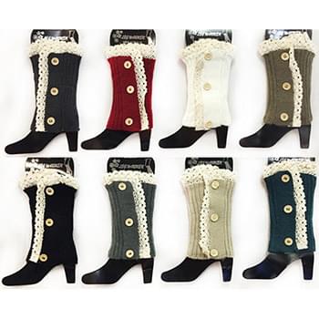 Wholesale Knitted Boot Topper with Lace and Buttons Leg Warmer