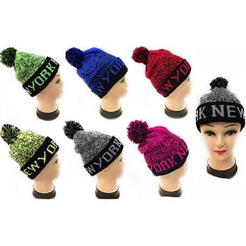 Wholesale Winter Knitted Beanie Hat New York Assorted Colors