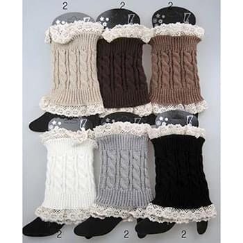 Wholesale Cable Knitted Lace Trim Boot Toppers Leg Warmers Ast