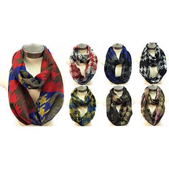 Wholesale Infinity Circle Scarves Houndstooth Pattern Assorted