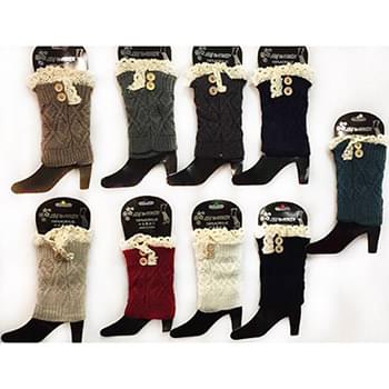 Wholesale Knitted Boot Topper with Buttons Lace Leg Warmer