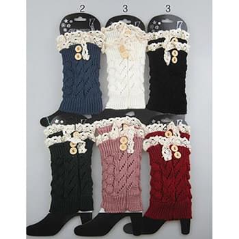 Wholesale Short Boot Topper Leg Warmer with Lace Trim and Buttons