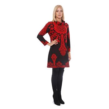 Wholesale Lady's Sweater Dress Long Red on Black Plus Size
