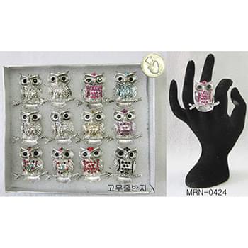 Wholesale Rhinestone Owl on a Branch Ring Assorted Colors