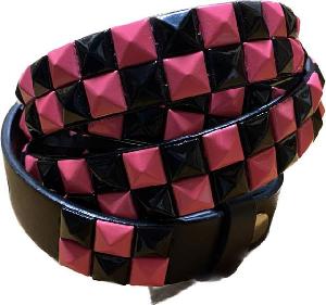 Pink&Black Color Studded 2 Row Skinny Belt