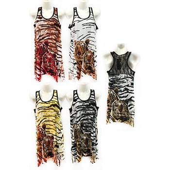 Wholesale Rhinestone Twin Tiger Print Tank Top with Lace Back