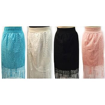 Wholesale Solid Color Lace Skirt with Fringes Assorted Colors