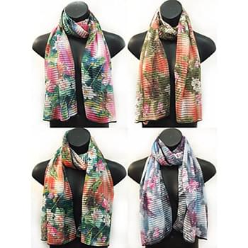 Wholesale Sectional Scarves with Multicolor Lotus Flower Print