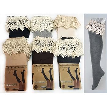 Wholesale Long Over the Knee Stocking with Lace Trim Assorted