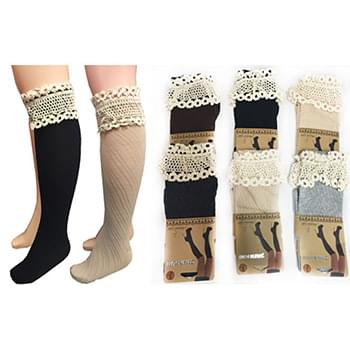 Wholesale Long Over the Knee Stocking with Lace Trim Ast