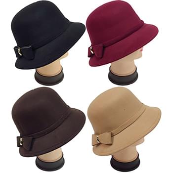 Wholesale Women Lady Cloche Hat with Bow Assorted Colors