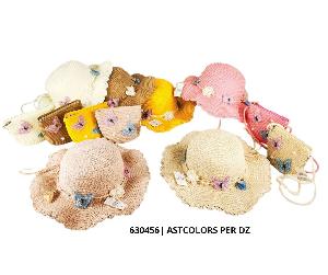 Wholesale kids Straw Sun Hat and Purse A Set with Butterfly and Flower 