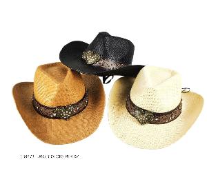 Wholeale Classic Woven Cowboy Hat with Metal Heart and Rhinestone
