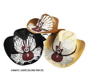 Wholesale Classic Woven cowboy hat with guitar Design