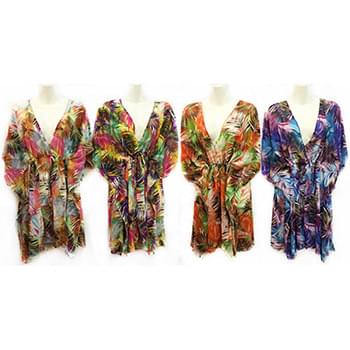 Wholesale Multicolor Flower Print Chiffon Coverup with Waist Ties