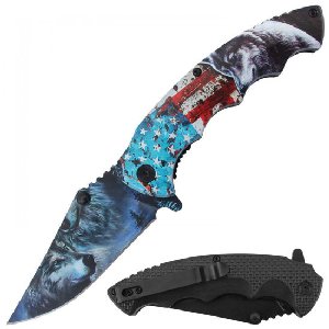 Assisted Knife 3D Print Wolf Plastic Handle 4.5" closed