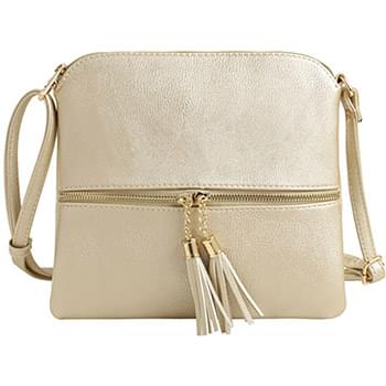 Wholesale Fashion Purse with Tassel & Adjustable Long Strap Gold
