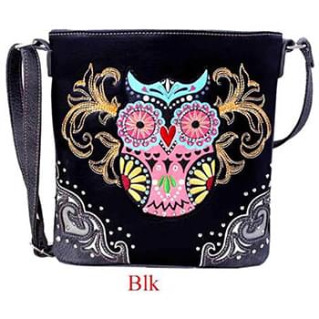 Wholesale Western Cross Body Sling Purse with Colorful Owl Black