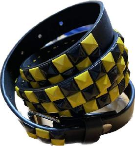 Yellow&Black Color Studded 2 Row Skinny Belt